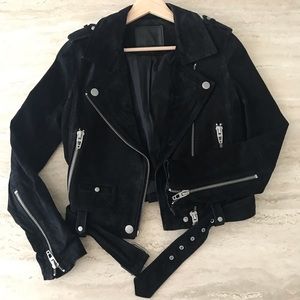 Free people black moto suede leather jacket